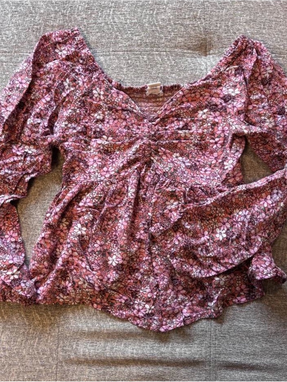Japna Rose-Pink Floral V-Neck Peplum Blouse